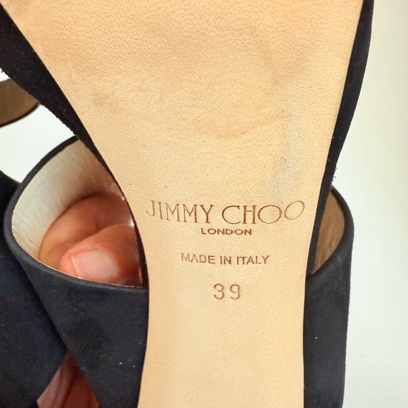 Jimmy Choo Saphie 120 mm Crystal Charm Black Suede Platform Heels EU 39 - Picture 8 of 8